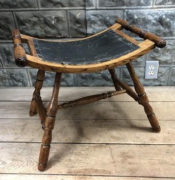Saddle stool - Oak Saddle Stool, Refinished Antique Seat, Curved Canvas Seat Hallway Chair by The Old Grainery (14 inch de...