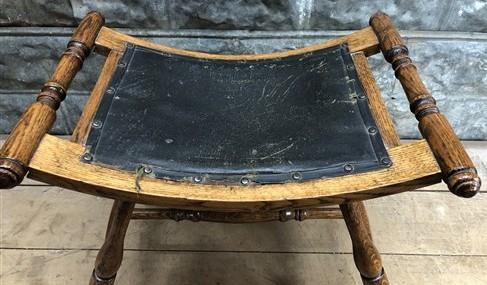 Saddle stool - Oak Saddle Stool, Refinished Antique Seat, Curved Canvas Seat Hallway Chair by The Old Grainery (14 inch de...
