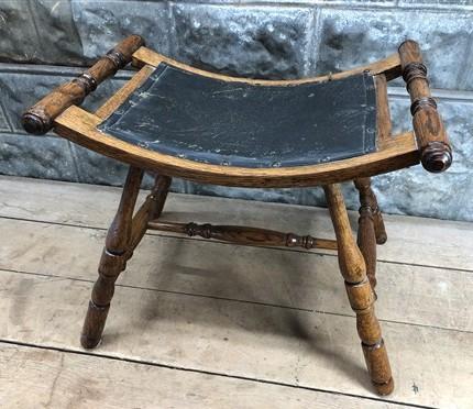 Saddle stool - Oak Saddle Stool, Refinished Antique Seat, Curved Canvas Seat Hallway Chair by The Old Grainery (14 inch de...