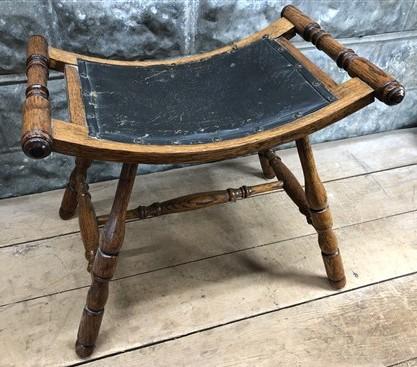Saddle stool - Oak Saddle Stool, Refinished Antique Seat, Curved Canvas Seat Hallway Chair by The Old Grainery (14 inch de...