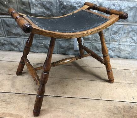 Saddle stool - Oak Saddle Stool, Refinished Antique Seat, Curved Canvas Seat Hallway Chair by The Old Grainery (14 inch de...