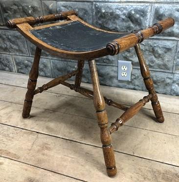 Saddle stool - Oak Saddle Stool, Refinished Antique Seat, Curved Canvas Seat Hallway Chair by The Old Grainery (14 inch de...