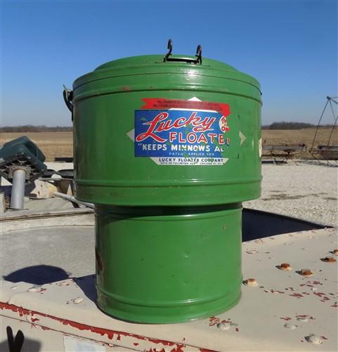 Bait Bucket - Lucky Floater Minnow Fish Bait Bucket, Vintage Green Metal Fishing Cabin Decor C by The Old Grainery (bait,...