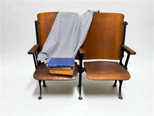Theater Seats - 2 Vintage Wood Folding Theater Seats, Auditorium Seats, Entryway Bench, E18 by The Old Grainery (art deco,...