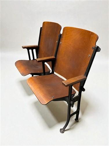 Theater Seats - 2 Vintage Wood Folding Theater Seats, Auditorium Seats, Entryway Bench, E18 by The Old Grainery (art deco,...