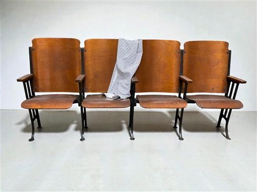 4 Vintage Wood Folding Theater Seats, Auditorium Seats, Entryway Bench, E23