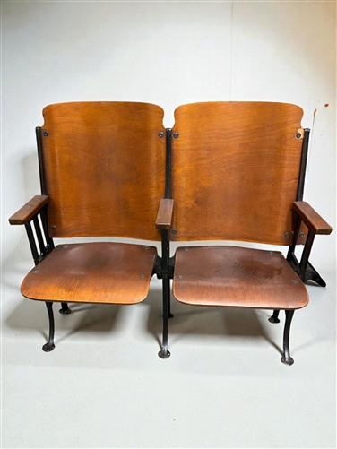 4 Vintage Wood Folding Theater Seats, Auditorium Seats, Entryway Bench, E23