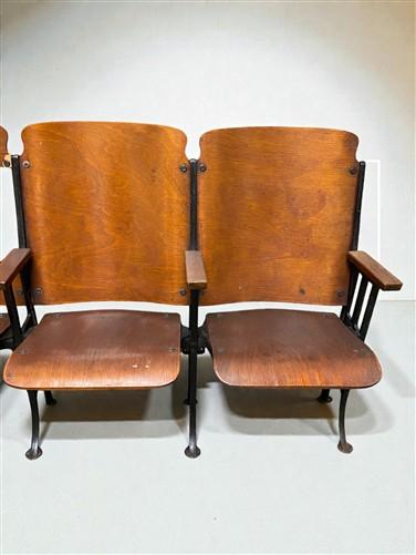 4 Vintage Wood Folding Theater Seats, Auditorium Seats, Entryway Bench, E23