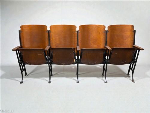 4 Vintage Wood Folding Theater Seats, Auditorium Seats, Entryway Bench, E23