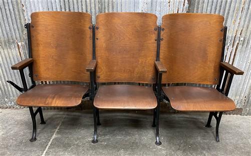 Theater Seats - 3 Vintage Wood Folding Theater Seats, Auditorium Seats, Entryway Bench, E19 by The Old Grainery (art deco,...