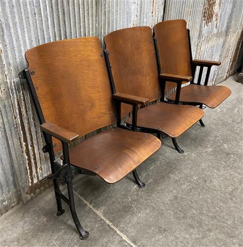 Theater Seats - 3 Vintage Wood Folding Theater Seats, Auditorium Seats, Entryway Bench, E19 by The Old Grainery (art deco,...