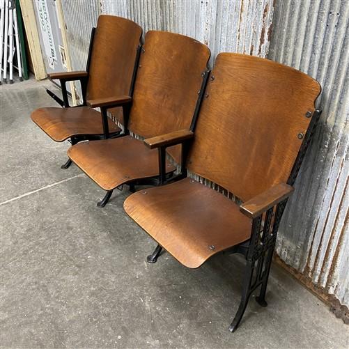 Theater Seats - 3 Vintage Wood Folding Theater Seats, Auditorium Seats, Entryway Bench, E19 by The Old Grainery (art deco,...
