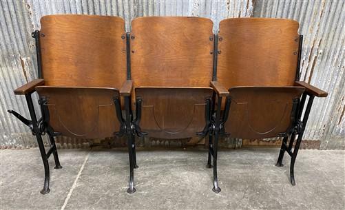 Theater Seats - 3 Vintage Wood Folding Theater Seats, Auditorium Seats, Entryway Bench, E19 by The Old Grainery (art deco,...