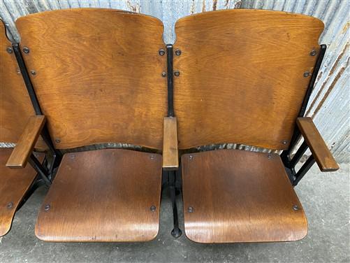 Theater Seats - 3 Vintage Wood Folding Theater Seats, Auditorium Seats, Entryway Bench, E19 by The Old Grainery (art deco,...
