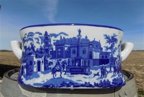 Chinese Porcelain Foot Bath, Blue White Cityscape Chinoiserie Decor A7M