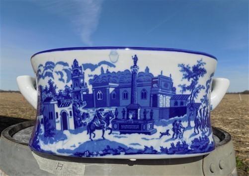 Chinese Porcelain Foot Bath, Blue White Cityscape Chinoiserie Decor A7M