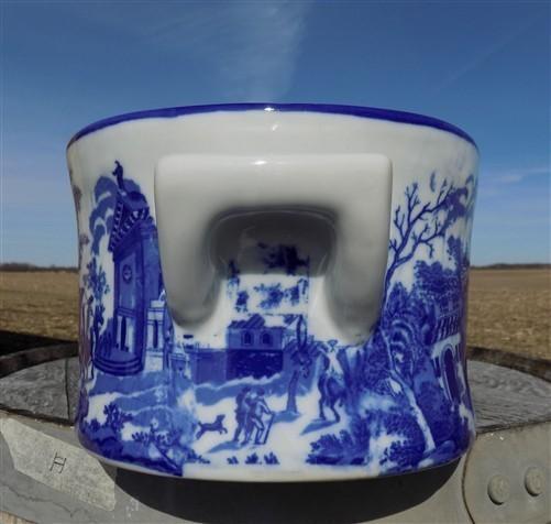 Chinese Porcelain Foot Bath, Blue White Cityscape Chinoiserie Decor A7M
