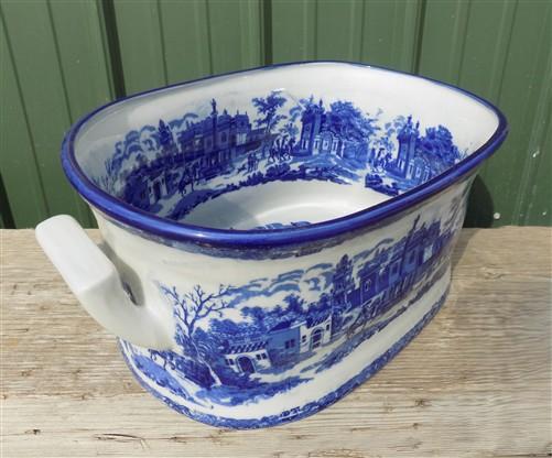 Large Blue & White Cityscape Foot Bath, Chinese Porcelain Decor, Chinoiserie A8M
