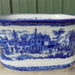 Large Blue & White Cityscape Foot Bath, Chinese Porcelain Decor, Chinoiserie A8M