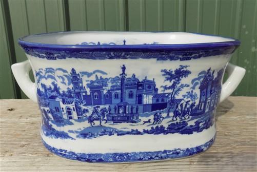 Large Blue & White Cityscape Foot Bath, Chinese Porcelain Decor, Chinoiserie A8M