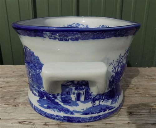 Large Blue & White Cityscape Foot Bath, Chinese Porcelain Decor, Chinoiserie A8M