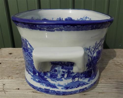 Large Blue & White Cityscape Foot Bath, Chinese Porcelain Decor, Chinoiserie A8M