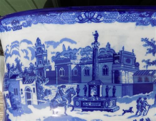 Large Blue & White Cityscape Foot Bath, Chinese Porcelain Decor, Chinoiserie A8M