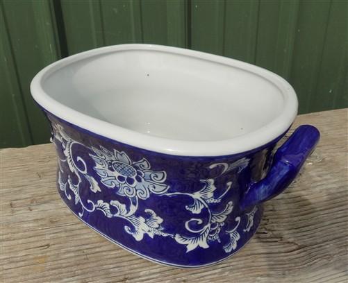 Chinese Porcelain Foot Bath, White Blue Floral Asian Chinoiserie A23M