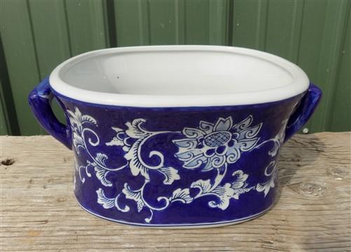 Chinese Porcelain Foot Bath, White Blue Floral Asian Chinoiserie A23M