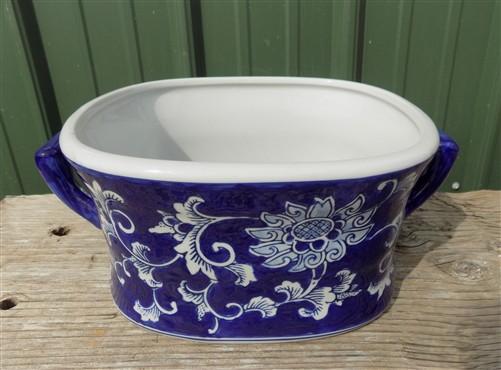 Chinese Porcelain Foot Bath, White Blue Floral Asian Chinoiserie A23M