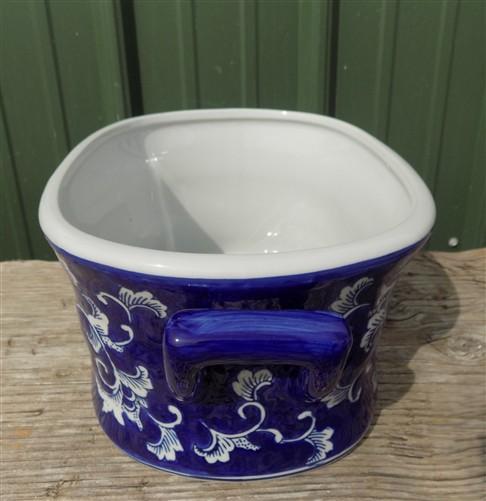 Chinese Porcelain Foot Bath, White Blue Floral Asian Chinoiserie A23M