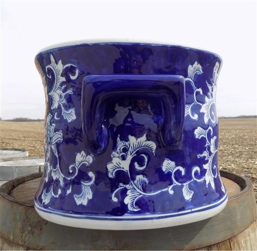 Chinoiserie Foot Bath Bowl, Large White Blue Floral Porcelain A24M