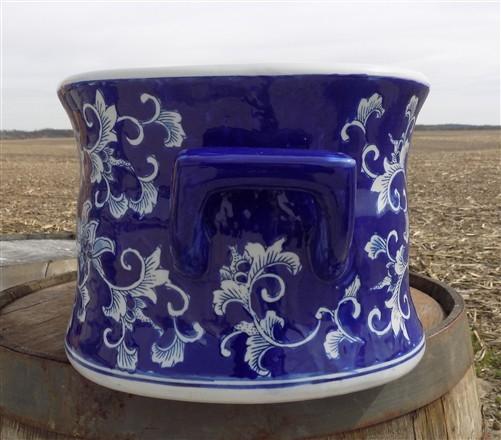 Chinoiserie Foot Bath Bowl, Large White Blue Floral Porcelain A24M