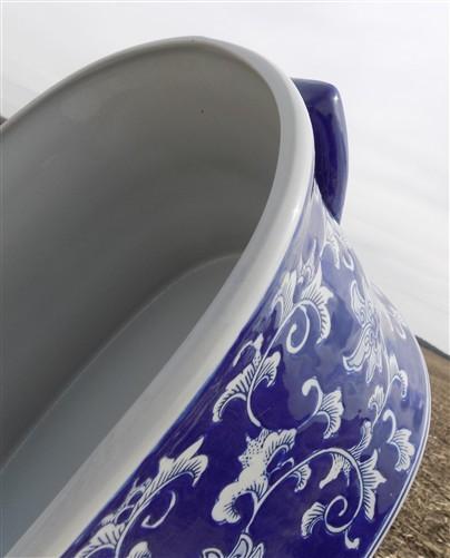Chinoiserie Foot Bath Bowl, Large White Blue Floral Porcelain A24M