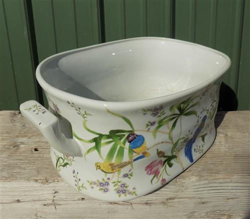 Chinoiserie Foot Bath Bowl, Large Bird Flower Chinese Porcelain A26M by The Old Grainery (asian, bird, Chinese)