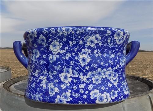 Foot bath - Chinese Porcelain Foot Bath, Blue Calico Floral Chinoiserie Decor A27M by The Old Grainery (asian, blue, calico)