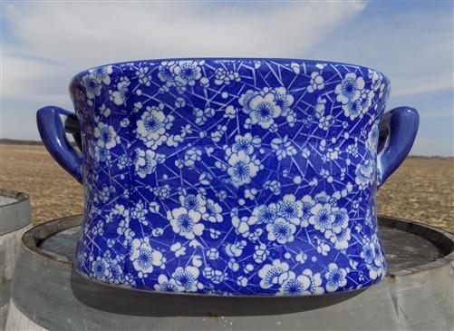 Foot bath - Chinese Porcelain Foot Bath, Blue Calico Floral Chinoiserie Decor A27M by The Old Grainery (asian, blue, calico)