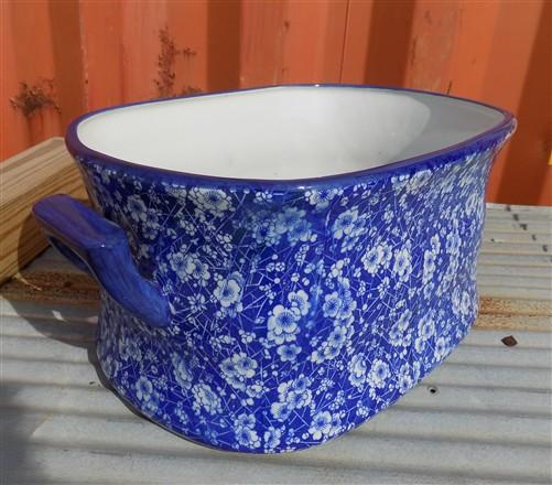 Foot bath - Chinoiserie Foot Bath Bowl, Large Blue Calico Floral Porcelain A28M by The Old Grainery (asian, blue, calico)