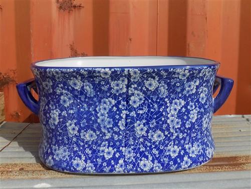 Foot bath - Chinoiserie Foot Bath Bowl, Large Blue Calico Floral Porcelain A28M by The Old Grainery (asian, blue, calico)