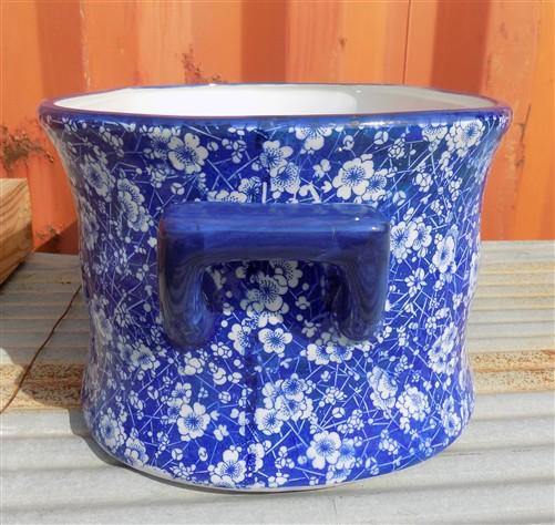 Foot bath - Chinoiserie Foot Bath Bowl, Large Blue Calico Floral Porcelain A28M by The Old Grainery (asian, blue, calico)