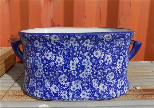 Foot bath - Chinoiserie Foot Bath Bowl, Large Blue Calico Floral Porcelain A28M by The Old Grainery (asian, blue, calico)
