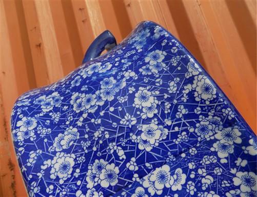 Foot bath - Chinoiserie Foot Bath Bowl, Large Blue Calico Floral Porcelain A28M by The Old Grainery (asian, blue, calico)