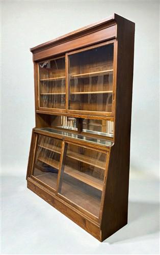 Antique Oak Apothecary Cabinet, Glass Display Case, Tall Store Fixture, Pharmacy