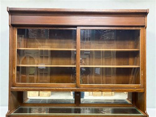 Antique Oak Apothecary Cabinet, Glass Display Case, Tall Store Fixture, Pharmacy