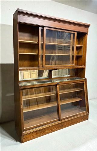 Antique Oak Apothecary Cabinet, Glass Display Case, Tall Store Fixture, Pharmacy