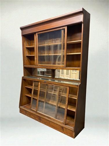 Antique Oak Apothecary Cabinet, Glass Display Case, Tall Store Fixture, Pharmacy