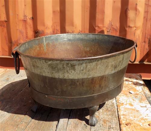Rustic Wash Tub Planter Pot, Metal Footed Farmhouse Flower Bucket B
