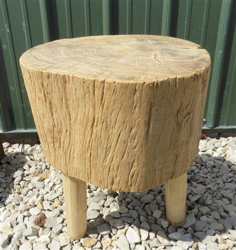 Handmade Rustic Log Stool, 3 Leg Wood Side Table Plant Stand A