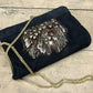 Clutch purse - 70s Ruth Saltz Suede Clutch Purse, Vintage Feathered Shoulder Bag by The Old Grainery (1970s, bag, black)