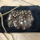 Clutch purse - 70s Ruth Saltz Suede Clutch Purse, Vintage Feathered Shoulder Bag by The Old Grainery (1970s, bag, black)
